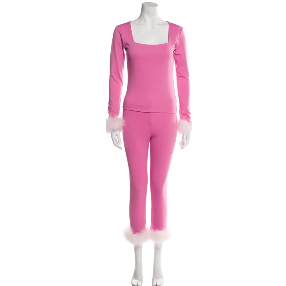 Sleeper Weekend Chic Feather Trim Pant Set Size Small Perfect Condition Pink!!